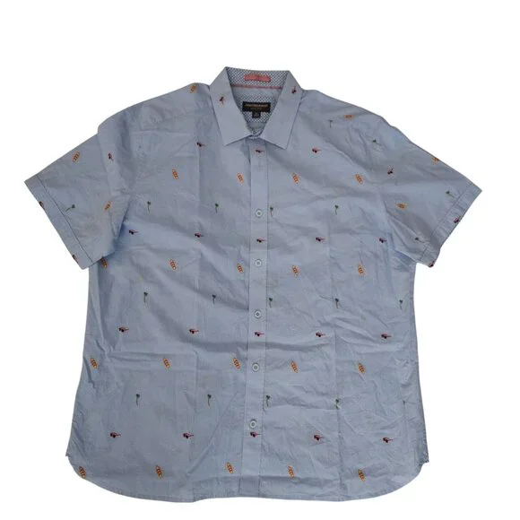 Johnston & Murphy Men's Light Blue Embroidered Short Sleeve Summer Shirt Size XL - Picture 2 of 9